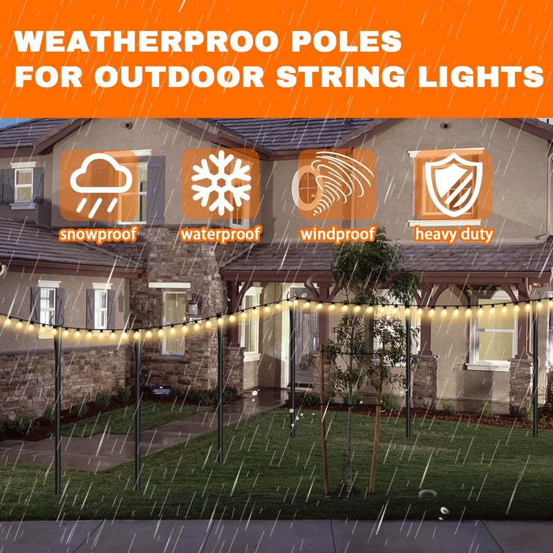 Cymuber 4 Pack 10Ft String Light Poles, Metal Poles with Fork for Outside Lights,Outdoor Metal Light Stand with Fence Brackets Hanging Lights for Garden Patio Wedding Backyard - Image 4